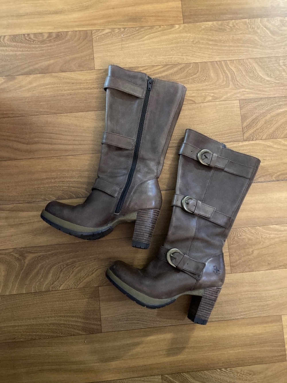 Dr. Martens BELLISSA Brown Leather Boots - Strap Accent Block Heel Zip ~ Sz US 5